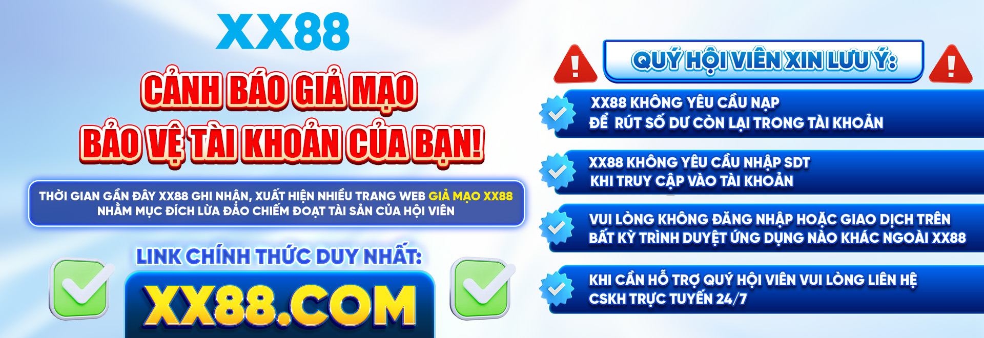 Banner XX88 cảnh báo lừa đảo